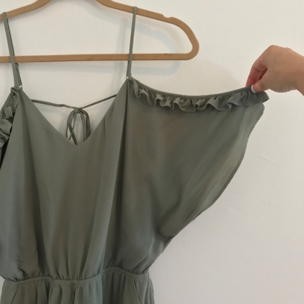 Olive Cold Shoulder Ruffle Sleeve Romper - Picture 4 of 4